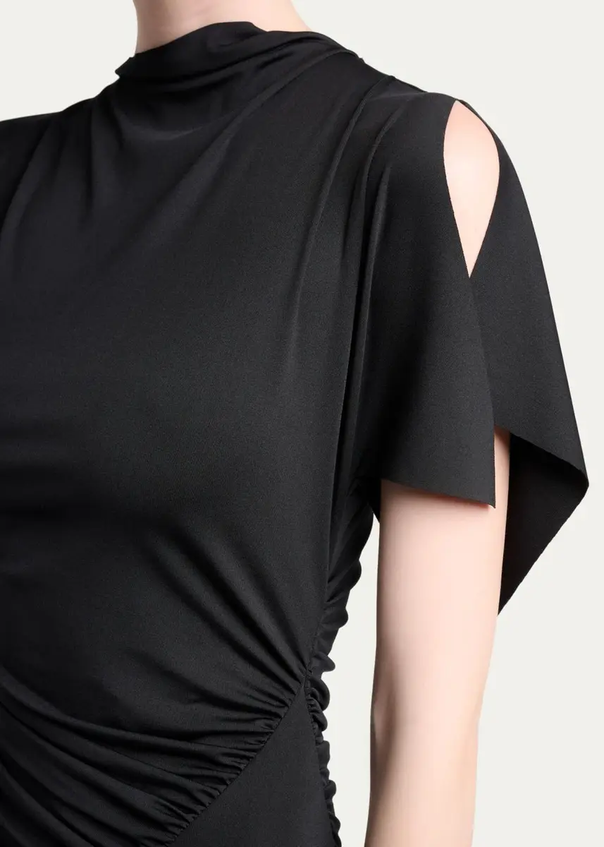 Victoria Beckham Blousey Asymmetric Short-Sleeve Midi Dress | Thumbnail 5
