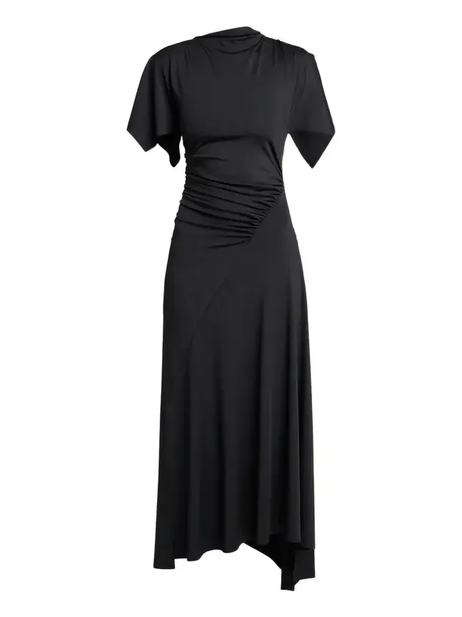 Blousey Asymmetric Short-Sleeve Midi Dress