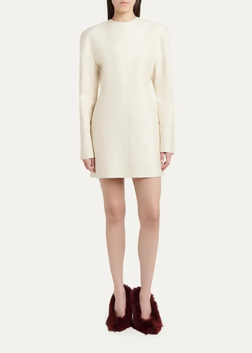 Bottega Veneta Long-Sleeve Cotton-Silk Toile Mini Dress | Thumbnail 2 Bottega Veneta Long-Sleeve Cotton-Silk Toile Mini Dress | Thumbnail 2