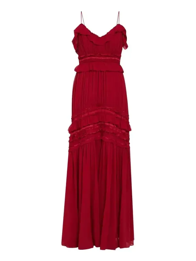 Ulla Johnson Dorothea Ribbon-Trim Ruffle Silk Gown
