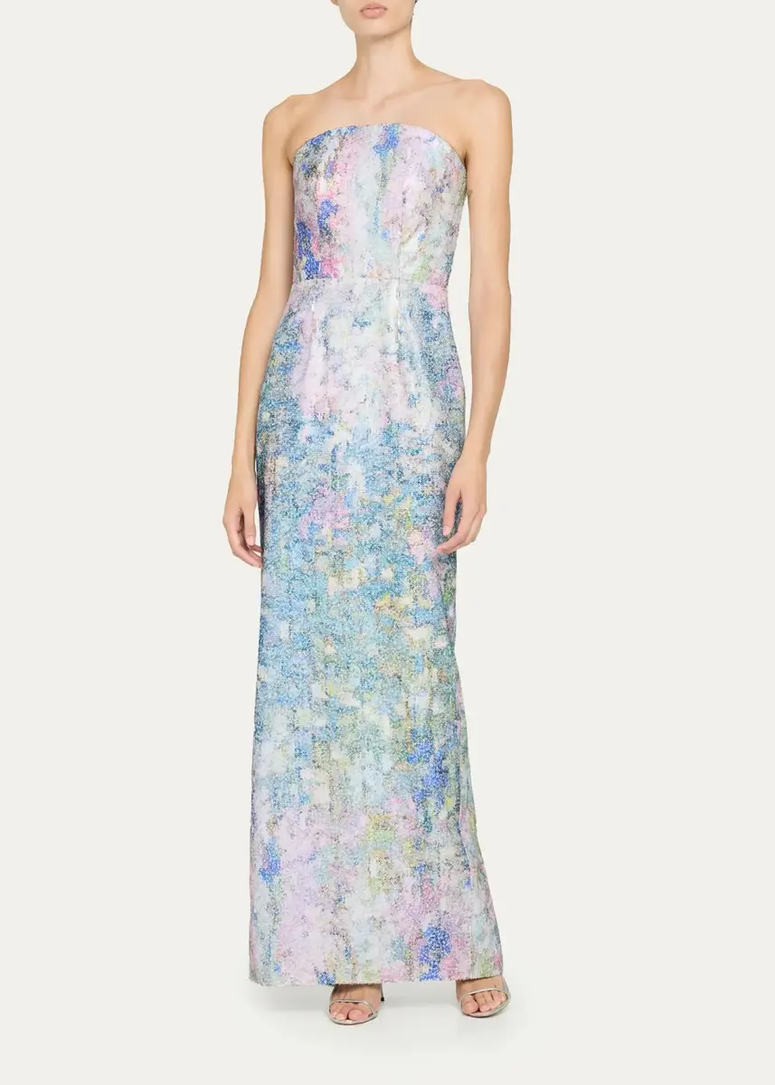 PAMELLA ROLAND Strapless Printed Sequin Column Gown | Thumbnail 2 PAMELLA ROLAND Strapless Printed Sequin Column Gown | Thumbnail 2