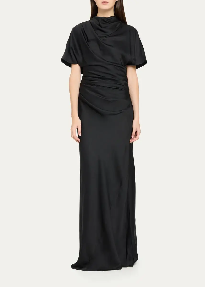 Simkhai Annibelis Draped Cape-Sleeve Satin Gown | Thumbnail 2 Simkhai Annibelis Draped Cape-Sleeve Satin Gown | Thumbnail 2
