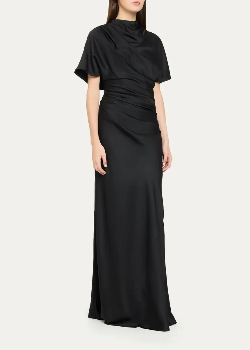 Simkhai Annibelis Draped Cape-Sleeve Satin Gown | Thumbnail 4 Simkhai Annibelis Draped Cape-Sleeve Satin Gown | Thumbnail 4