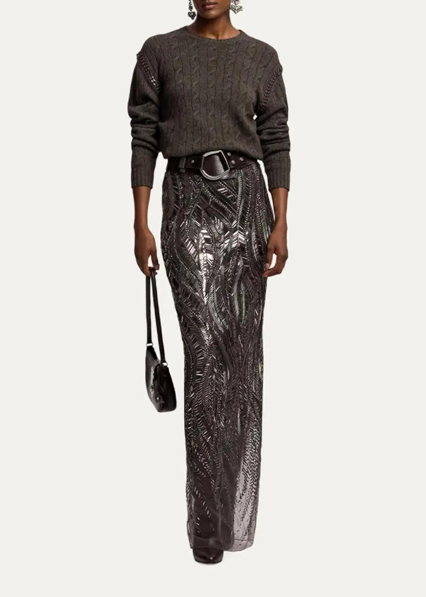 Ralph Lauren Collection Chain-Trim Cable Cashmere Sweater | Thumbnail 2
