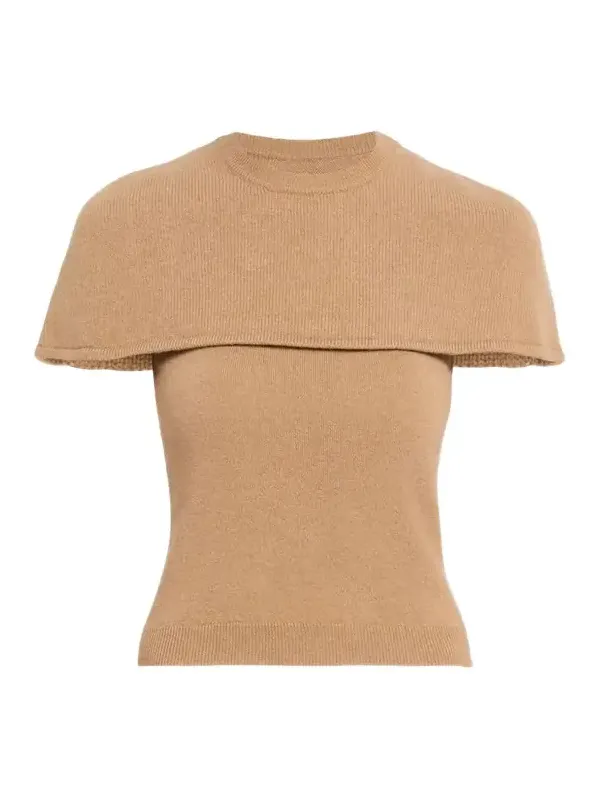 Simkhai Yuki Short-Sleeve Cashmere Cape Top