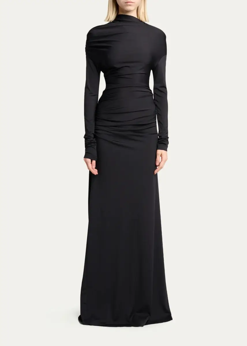 Victoria Beckham Draped Long-Sleeve Column Gown | Thumbnail 2 Victoria Beckham Draped Long-Sleeve Column Gown | Thumbnail 2