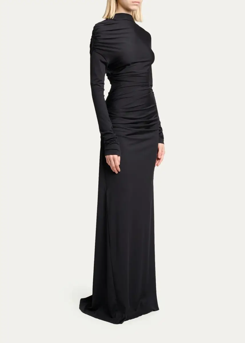 Victoria Beckham Draped Long-Sleeve Column Gown | Thumbnail 4 Victoria Beckham Draped Long-Sleeve Column Gown | Thumbnail 4
