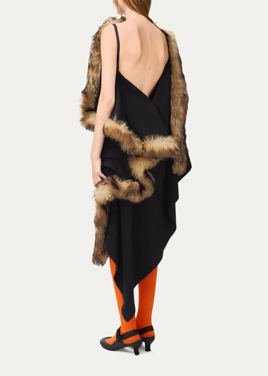 Loewe Lamb Shearling-Trim Draped Asymmetric Midi Dress | Thumbnail 3