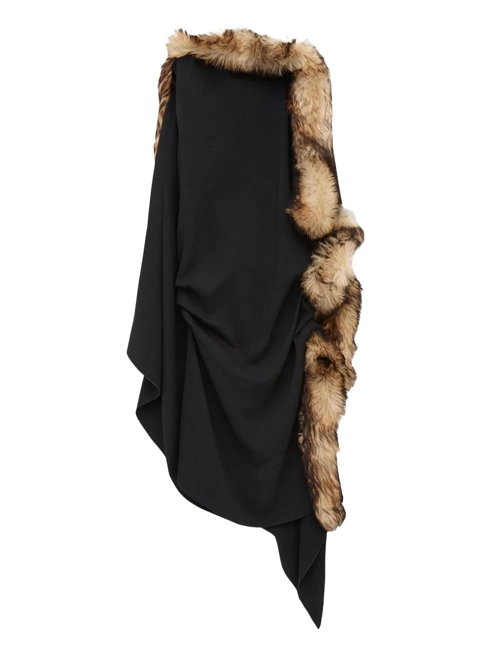 Loewe Lamb Shearling-Trim Draped Asymmetric Midi Dress