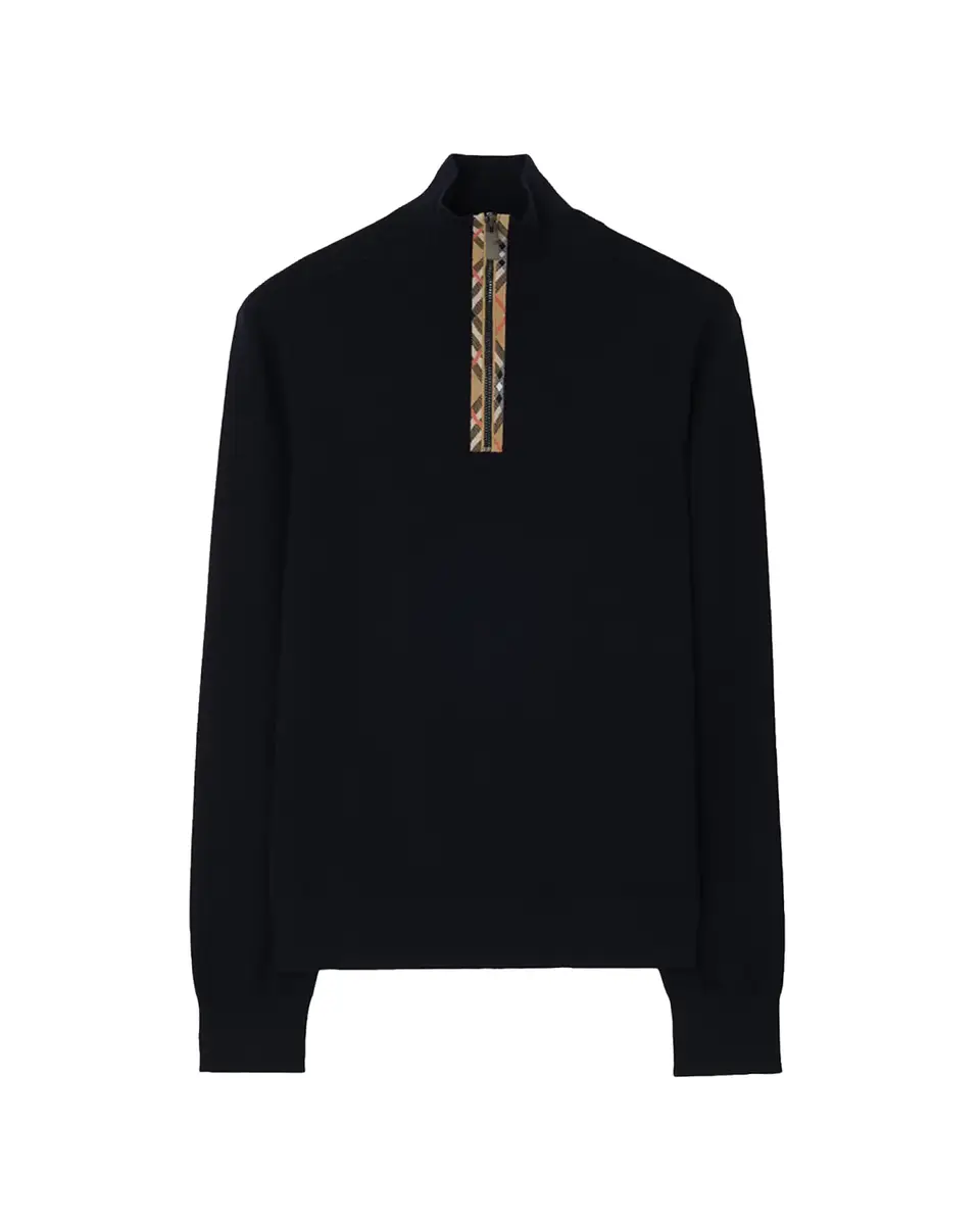 Burberry Men's Cameron Check-Trim Wool Half-Zip Sweater | Thumbnail 2 Burberry Men's Cameron Check-Trim Wool Half-Zip Sweater | Thumbnail 2