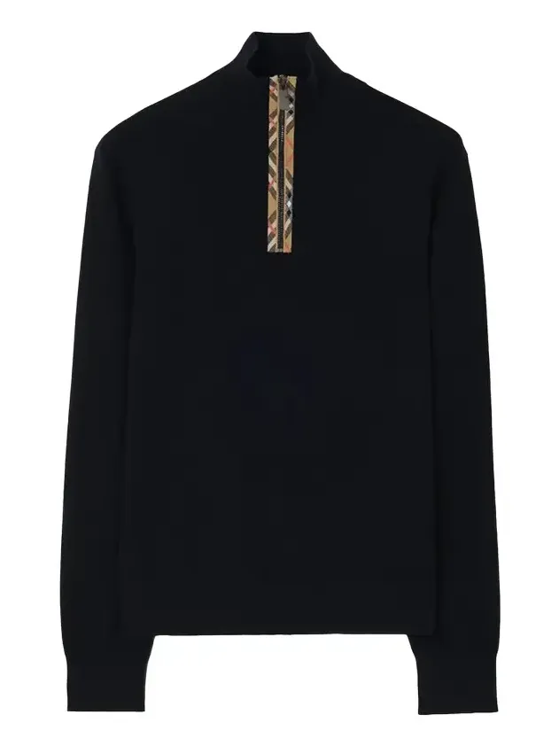 Burberry Men's Cameron Check-Trim Wool Half-Zip Sweater