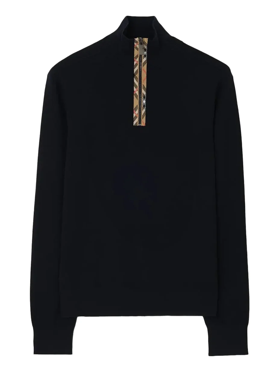 Burberry Men's Cameron Check-Trim Wool Half-Zip Sweater