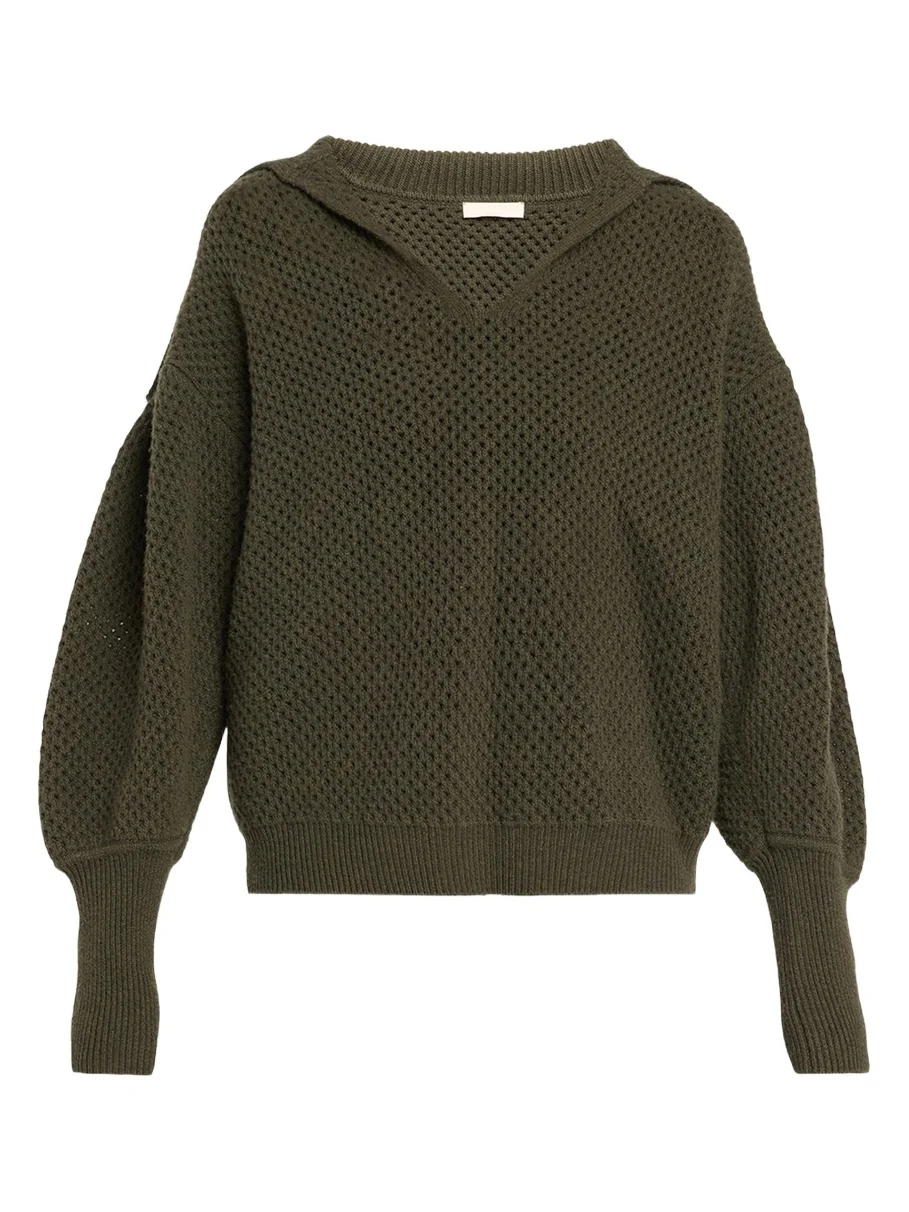 Ulla Johnson Lila Wool Open Knit Sailor-Collar Sweater