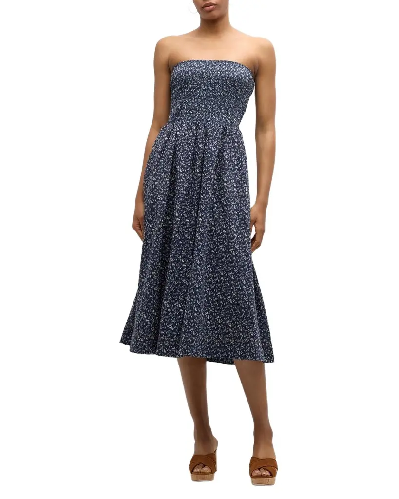 Veronica Beard Cornelia Strapless Floral Midi Dress
