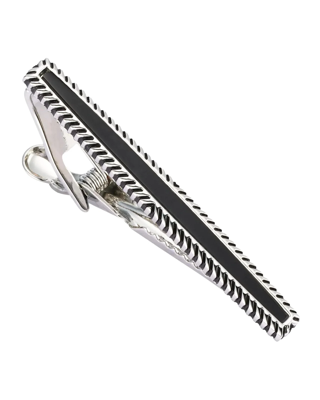 Link Up Men's Black Obsidian Wavy Frame Tie Bar