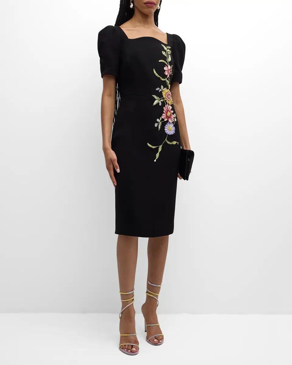 Rickie Freeman for Teri Jon Puff-Sleeve Floral Applique Dress | Thumbnail 3