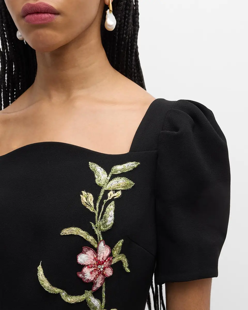 Rickie Freeman for Teri Jon Puff-Sleeve Floral Applique Dress | Thumbnail 5