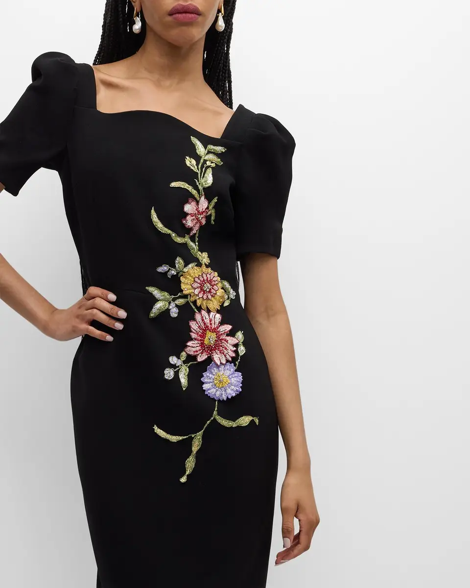 Rickie Freeman for Teri Jon Puff-Sleeve Floral Applique Dress | Thumbnail 7