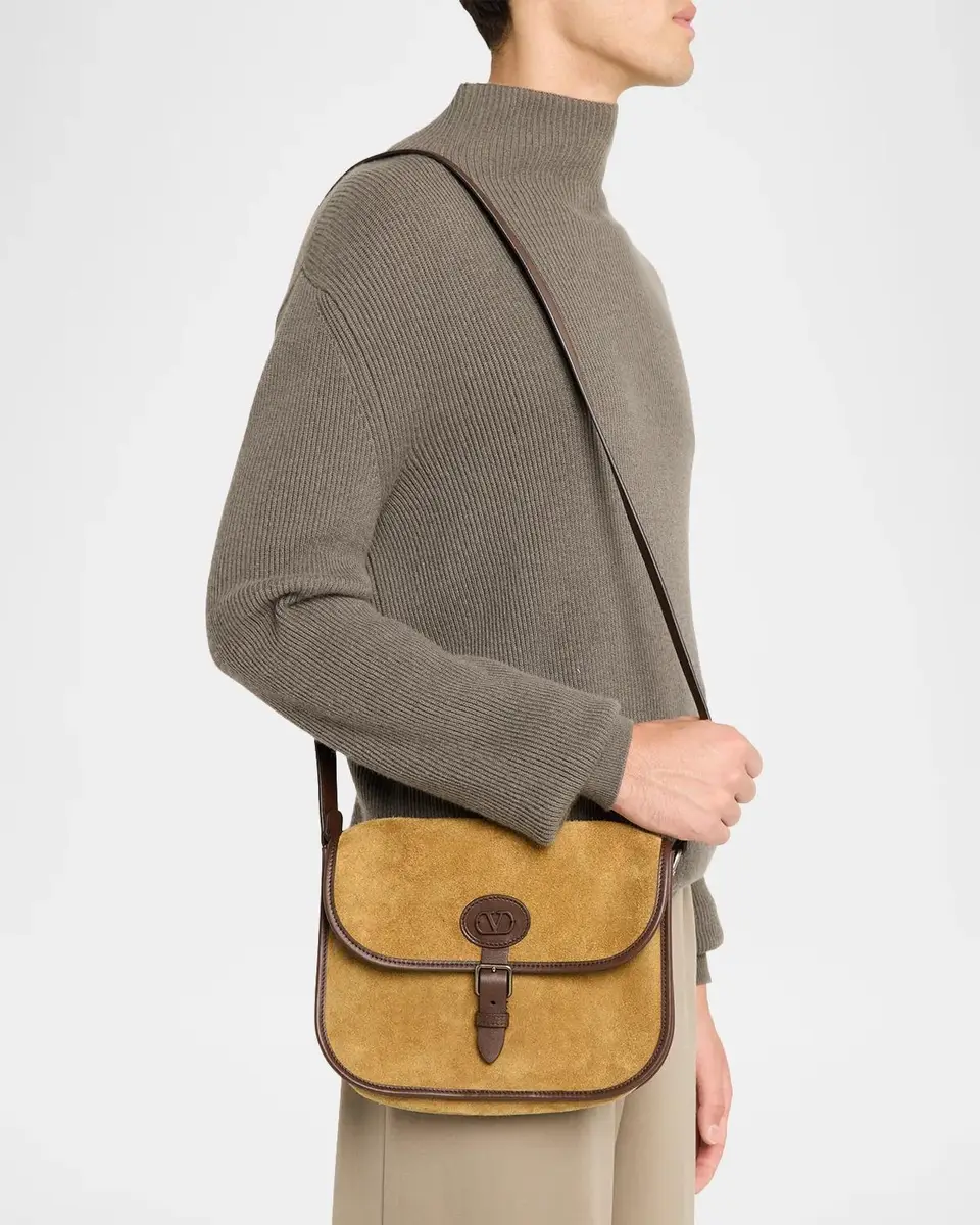 Valentino Garavani Men's Suede Leather-Trim Crossbody Bag | Thumbnail 2 Valentino Garavani Men's Suede Leather-Trim Crossbody Bag | Thumbnail 2