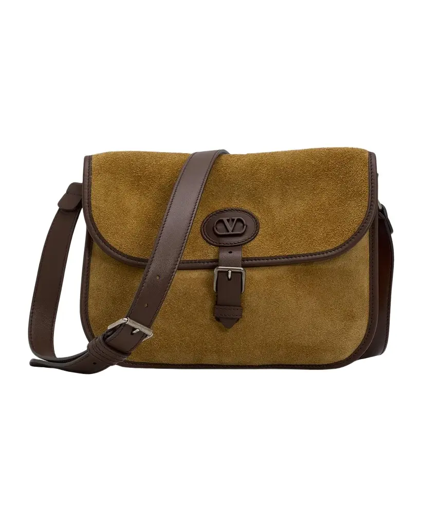 Valentino Garavani Men's Suede Leather-Trim Crossbody Bag