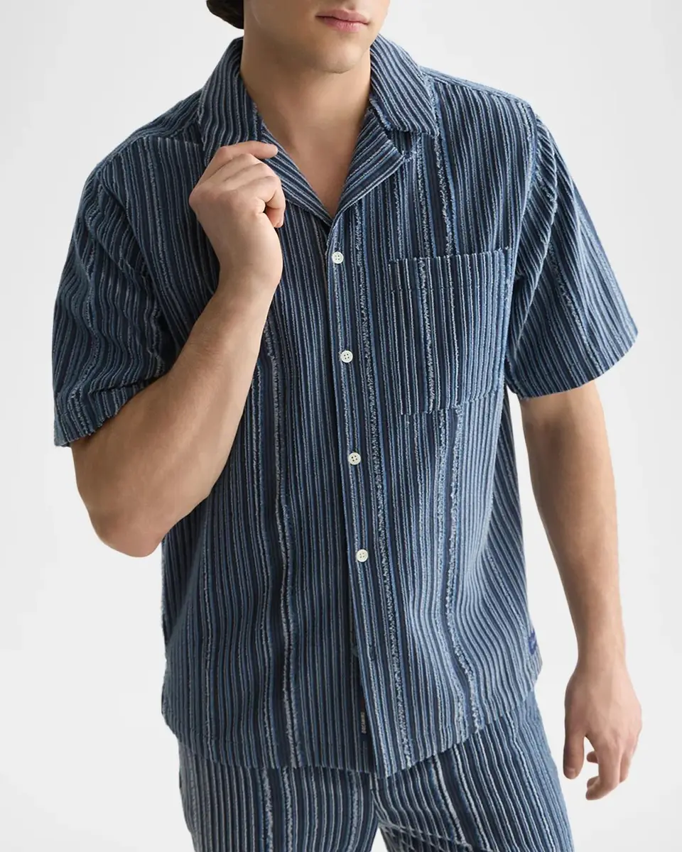 Scotch & Soda Men's Textured Stripe Relaxed-Fit Short Sleeve Shirt | Thumbnail 4 Scotch & Soda Men's Textured Stripe Relaxed-Fit Short Sleeve Shirt | Thumbnail 4