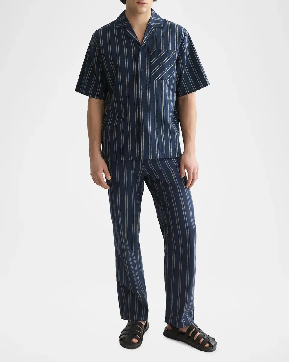 Scotch & Soda Men's Stripe Cotton and Linen Relaxed-Fit Short-Sleeve Shirt | Thumbnail 2