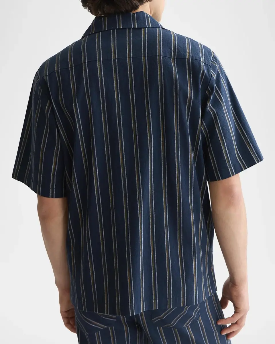 Scotch & Soda Men's Stripe Cotton and Linen Relaxed-Fit Short-Sleeve Shirt | Thumbnail 3
