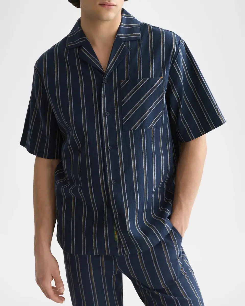 Scotch & Soda Men's Stripe Cotton and Linen Relaxed-Fit Short-Sleeve Shirt | Thumbnail 4