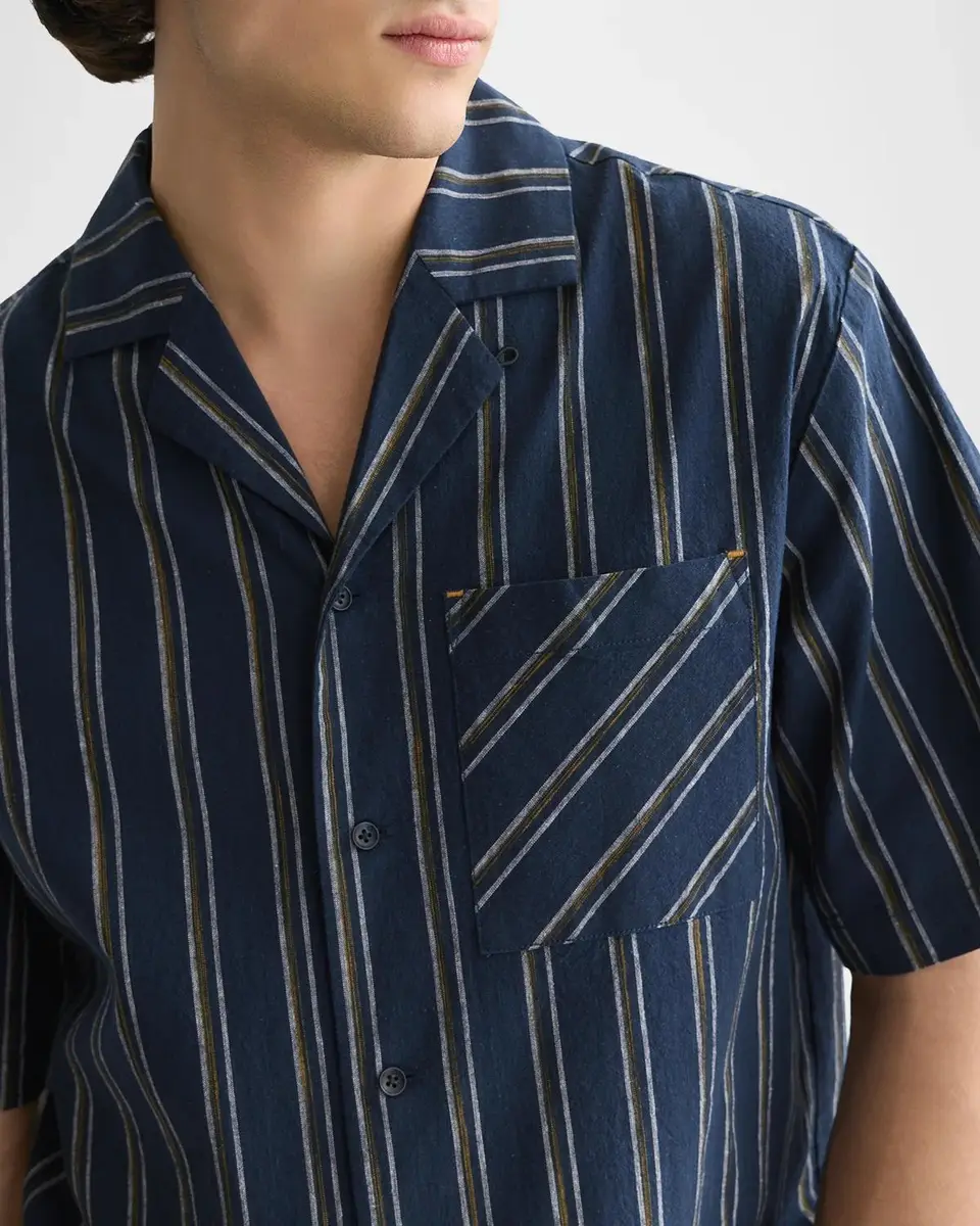 Scotch & Soda Men's Stripe Cotton and Linen Relaxed-Fit Short-Sleeve Shirt | Thumbnail 5