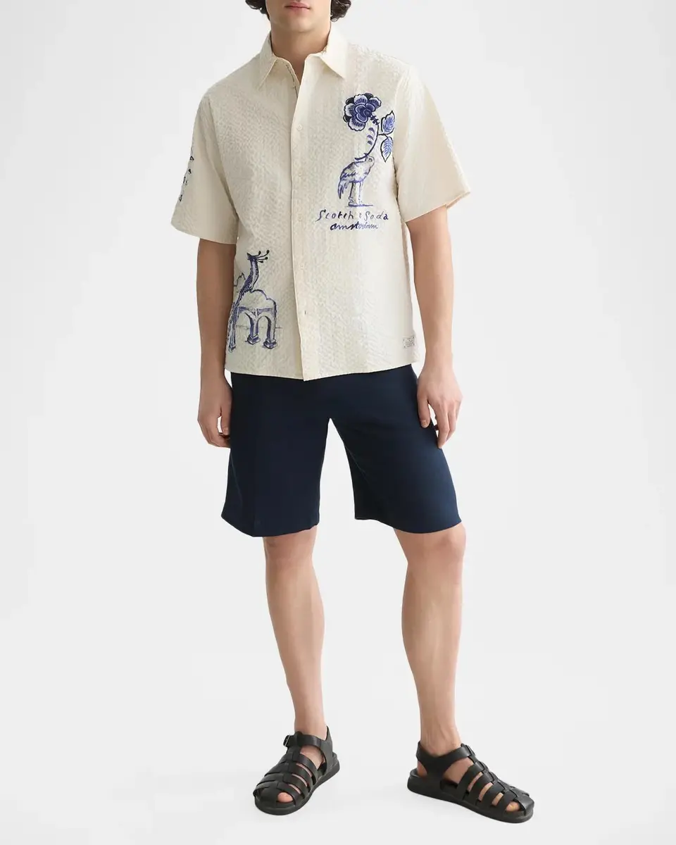 Scotch & Soda x Royal Delft Men's Relaxed Short-Sleeve Shirt | Thumbnail 2