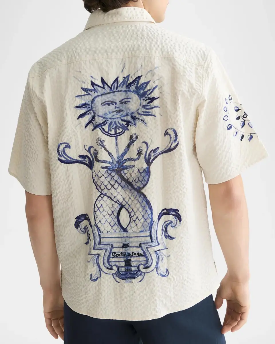 Scotch & Soda x Royal Delft Men's Relaxed Short-Sleeve Shirt | Thumbnail 3