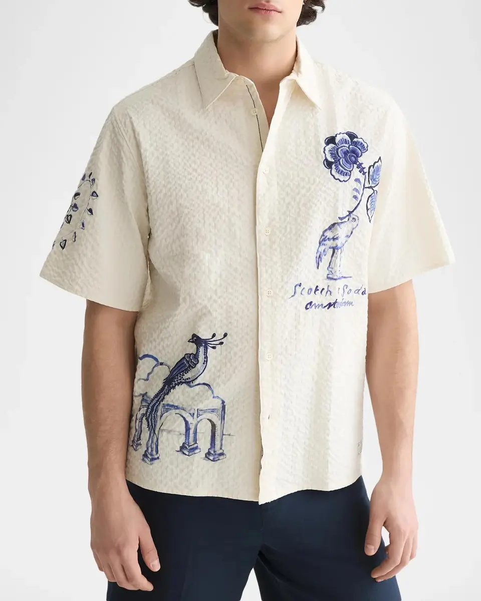 Scotch & Soda x Royal Delft Men's Relaxed Short-Sleeve Shirt | Thumbnail 4