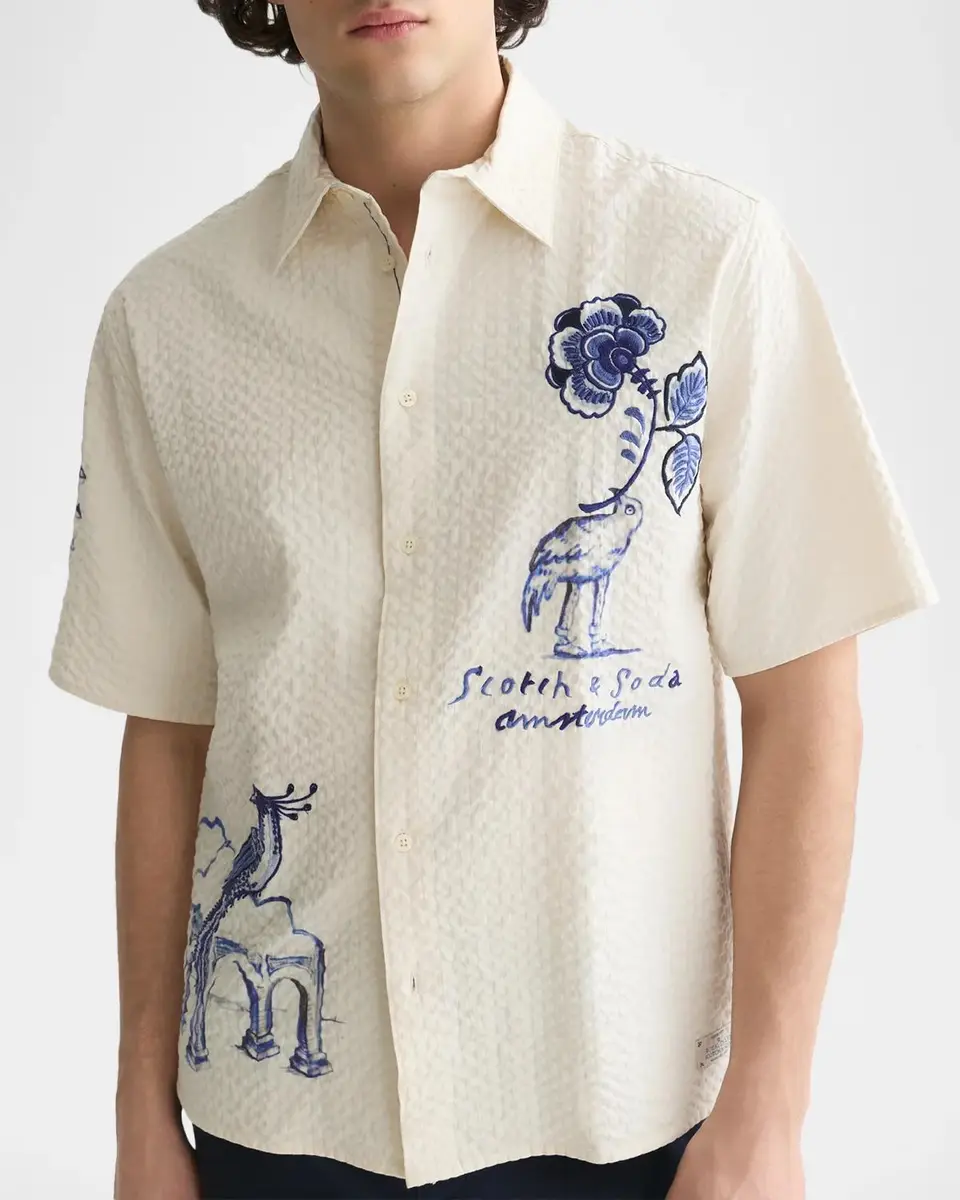 Scotch & Soda x Royal Delft Men's Relaxed Short-Sleeve Shirt | Thumbnail 5