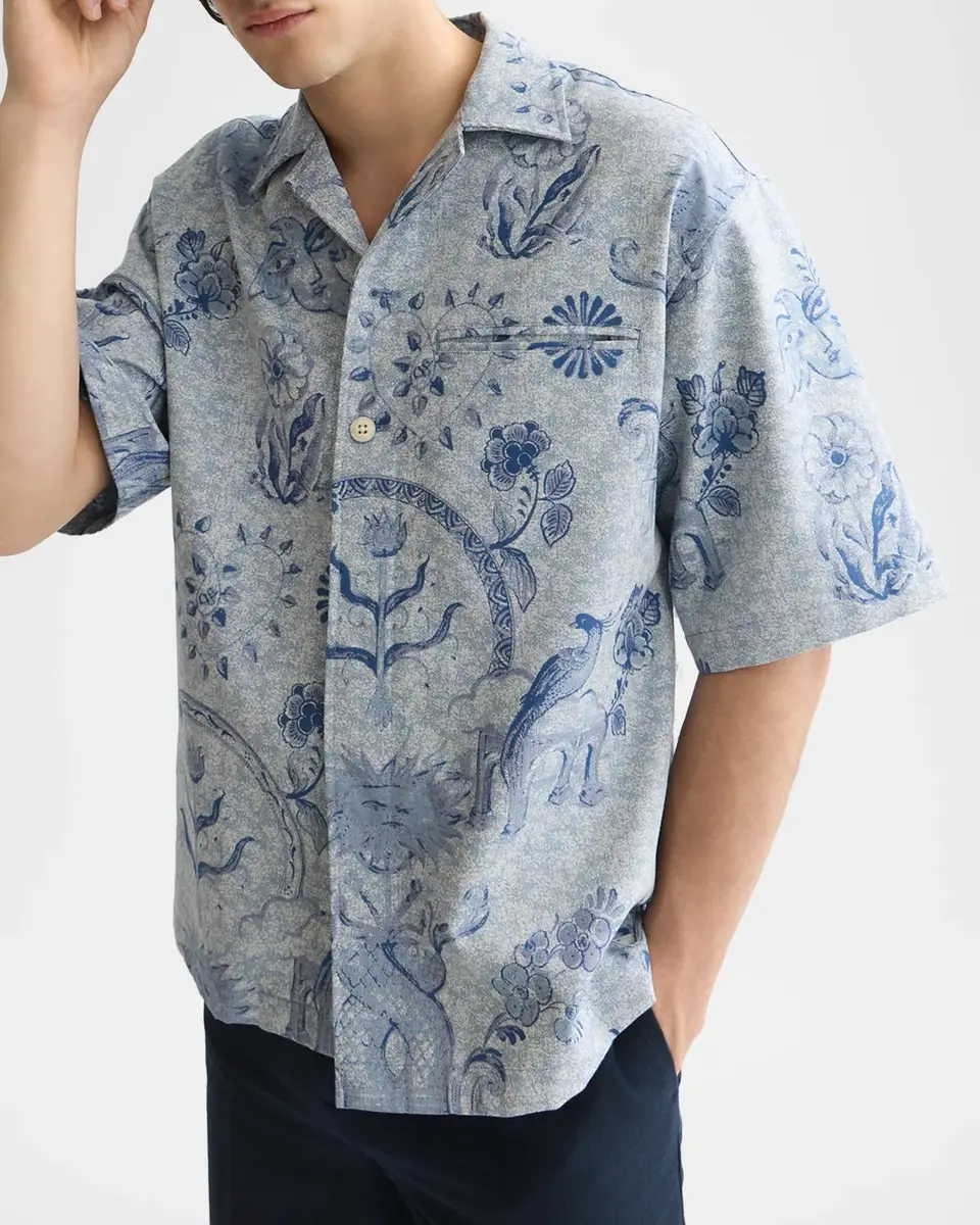 Scotch & Soda x Royal Delft Men's Loose Short-Sleeve Jacquard Shirt | Thumbnail 4 Scotch & Soda x Royal Delft Men's Loose Short-Sleeve Jacquard Shirt | Thumbnail 4