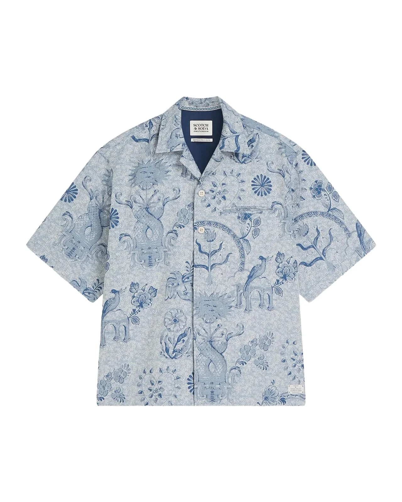 x Royal Delft Men's Loose Short-Sleeve Jacquard Shirt x Royal Delft Men's Loose Short-Sleeve Jacquard Shirt