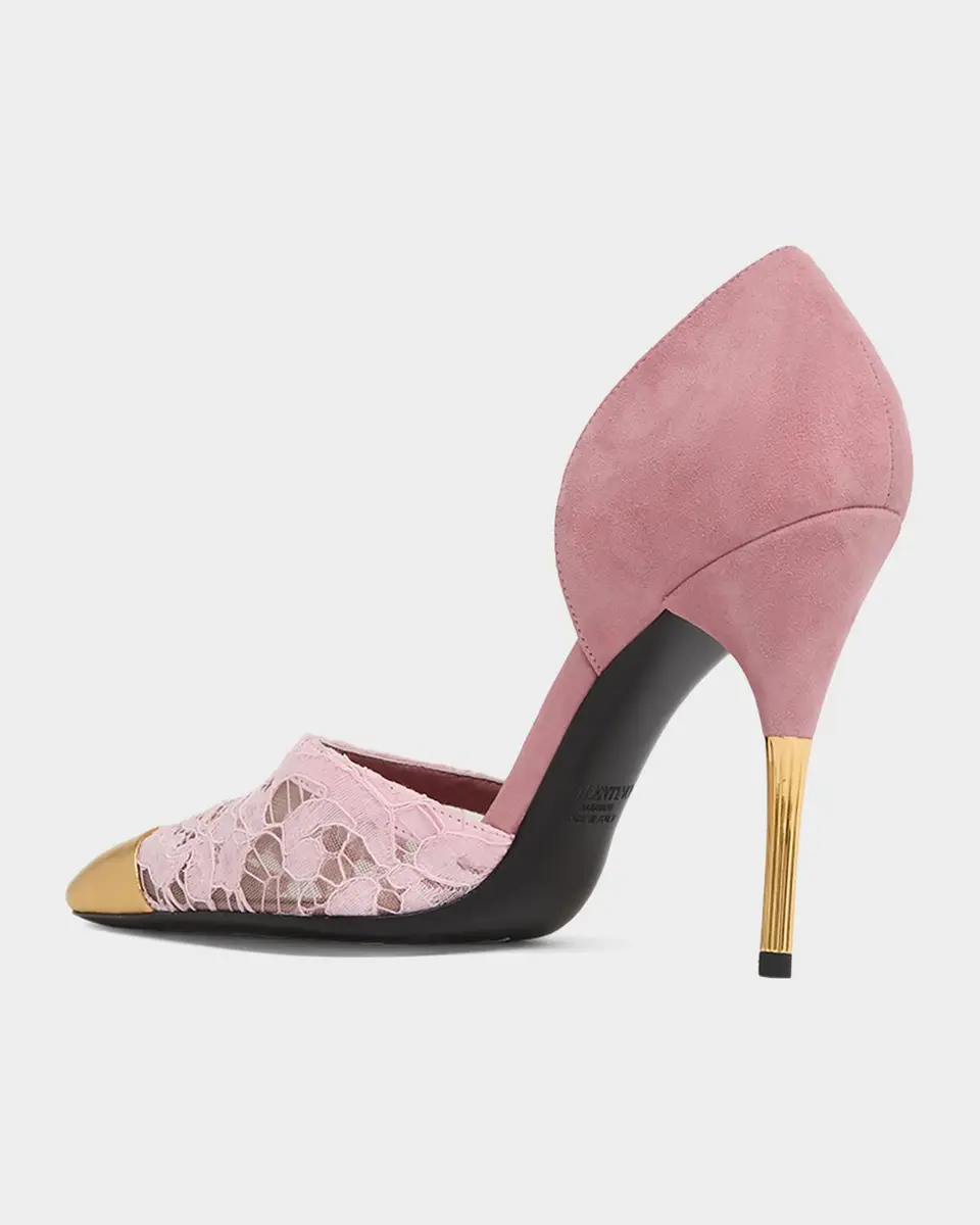 Valentino Garavani D 'Orsay Lace-Embellished Suede Pump | Thumbnail 2 Valentino Garavani D 'Orsay Lace-Embellished Suede Pump | Thumbnail 2