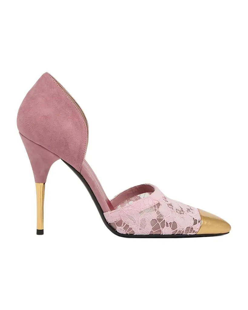 Valentino Garavani D 'Orsay Lace-Embellished Suede Pump | Image 1 Valentino Garavani D 'Orsay Lace-Embellished Suede Pump | Image 1