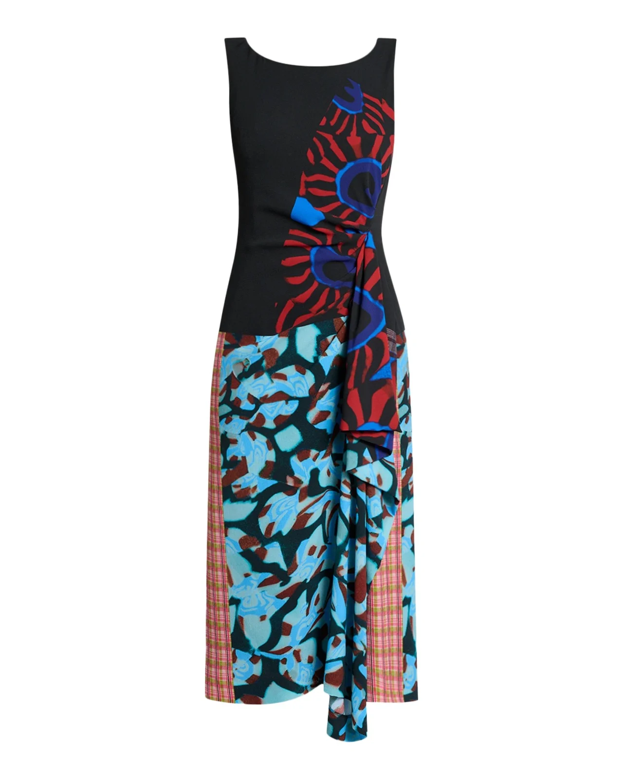 Dropps Patchwork Ruffle Sleeveless Midi Dress Dropps Patchwork Ruffle Sleeveless Midi Dress