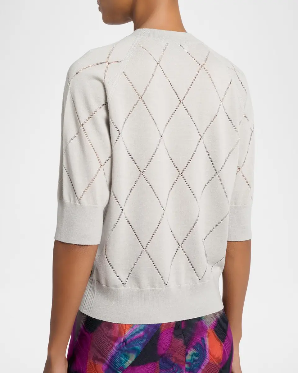 Dries Van Noten Diamond Knit Elbow-Sleeve Crewneck Sweater | Thumbnail 3