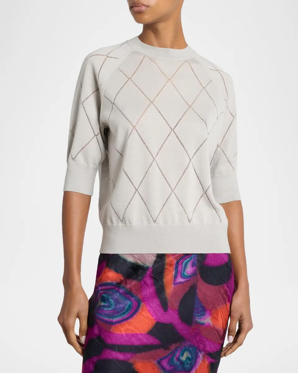 Dries Van Noten Diamond Knit Elbow-Sleeve Crewneck Sweater | Thumbnail 4