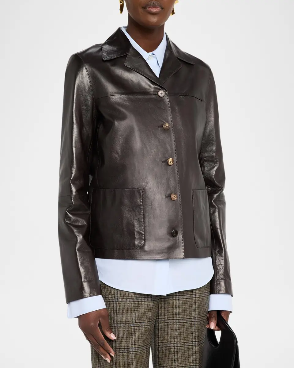 Lafayette 148 New York Button-Down Nappa Leather Jacket | Thumbnail 4