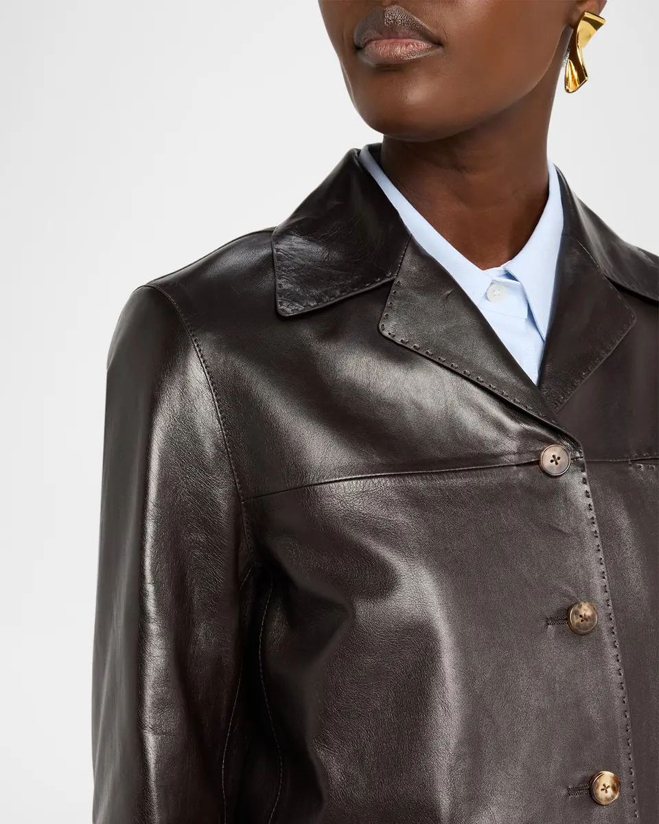 Lafayette 148 New York Button-Down Nappa Leather Jacket | Thumbnail 5