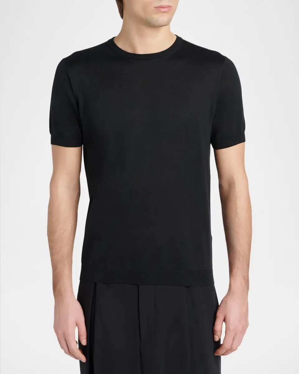 Giorgio Armani Men's Silk-Cotton Crewneck T-Shirt | Thumbnail 3 Giorgio Armani Men's Silk-Cotton Crewneck T-Shirt | Thumbnail 3
