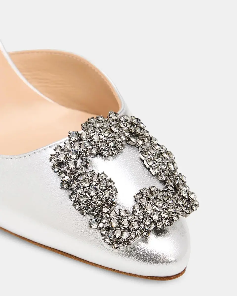 Manolo Blahnik 70mm Hangisli Metallic Leather Slingback Pumps with Crystal Buckle | Thumbnail 3