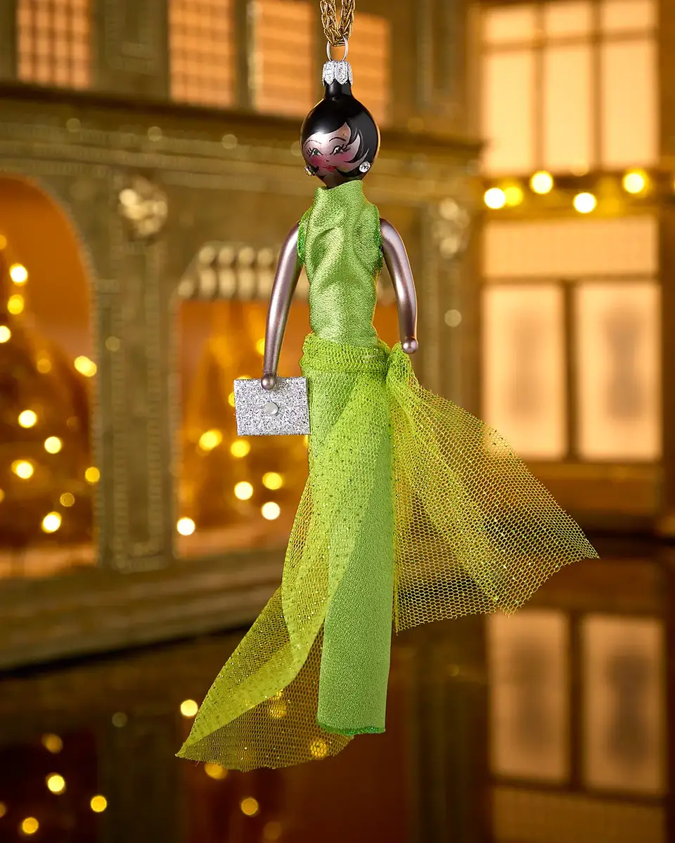 Fashionista in Green Gown Christmas Ornament
