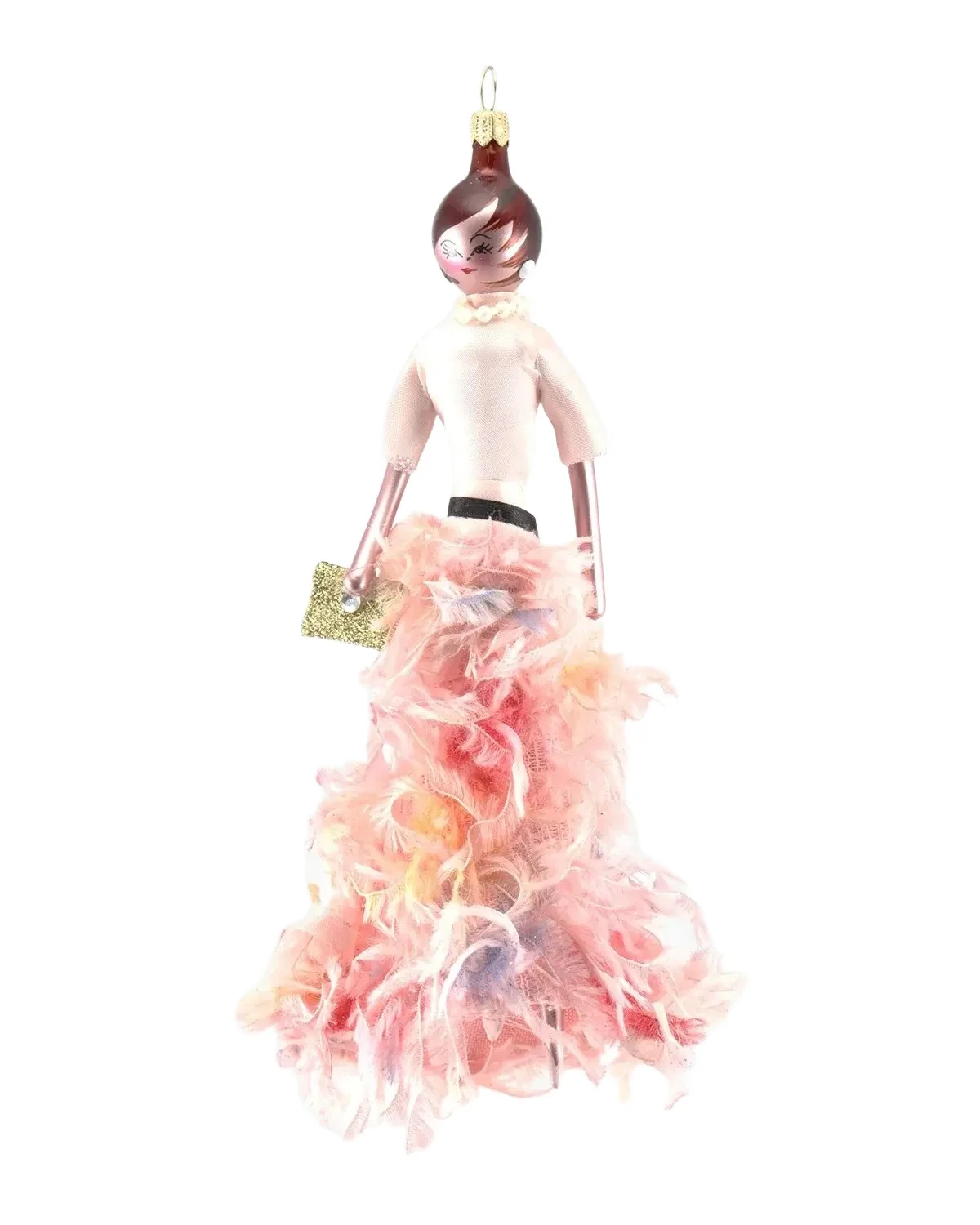 De Carlini Fashionista in Feather Skirt Christmas Ornament
