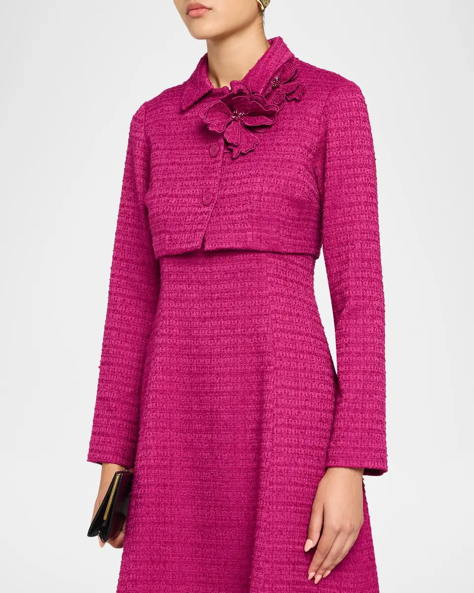 Rickie Freeman for Teri Jon 3D Flower Appliqué Bouclé Cropped Jacket | Thumbnail 4
