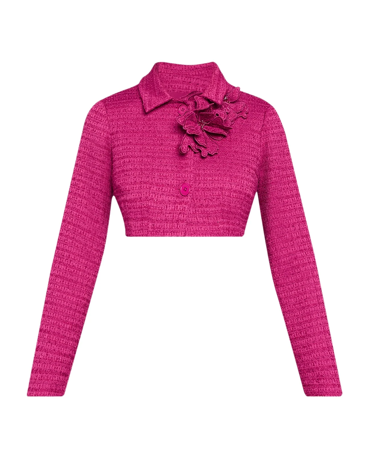 3D Flower Appliqué Bouclé Cropped Jacket 3D Flower Appliqué Bouclé Cropped Jacket