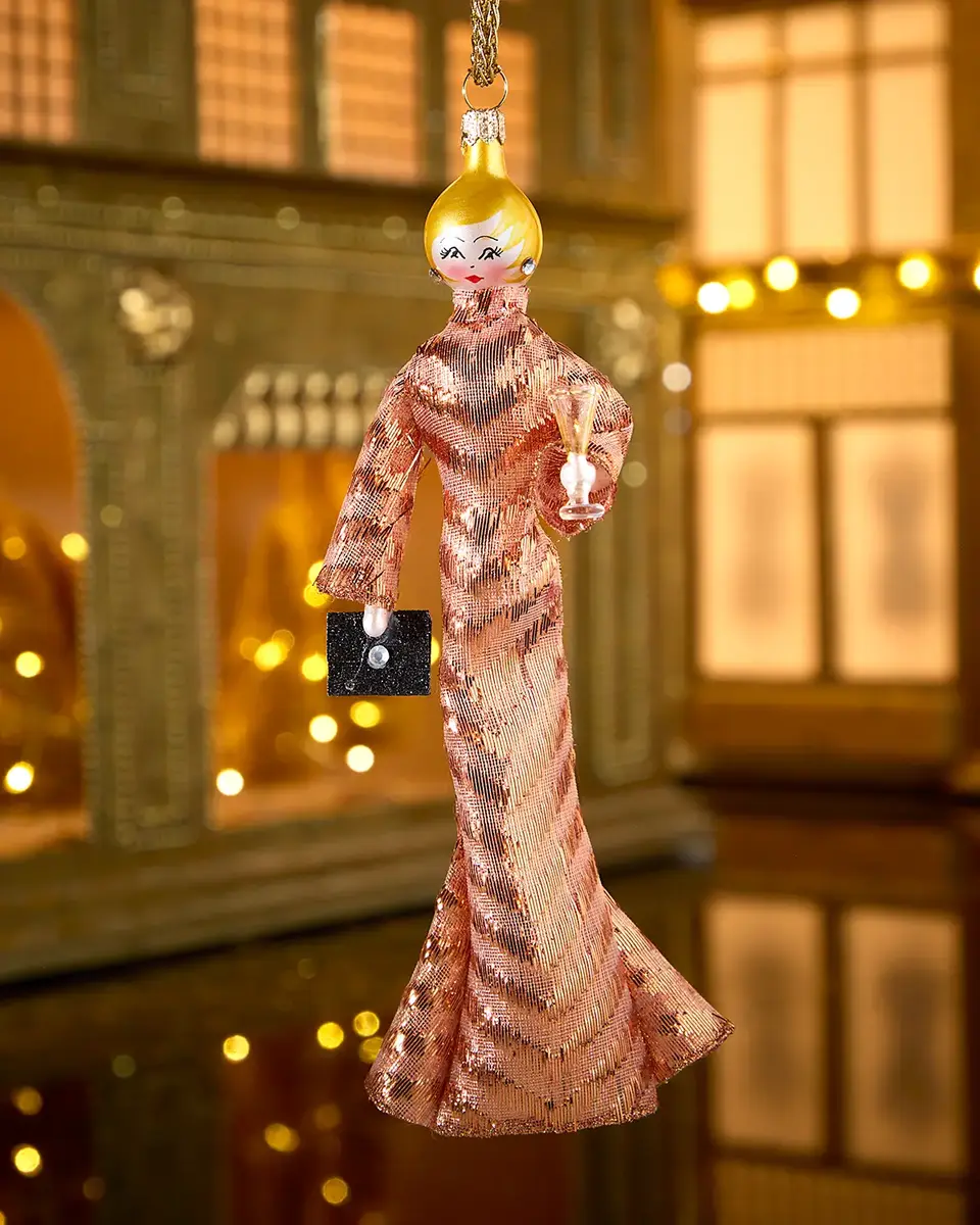 Fashionista in Gold High-Neck Gown Christmas Ornament