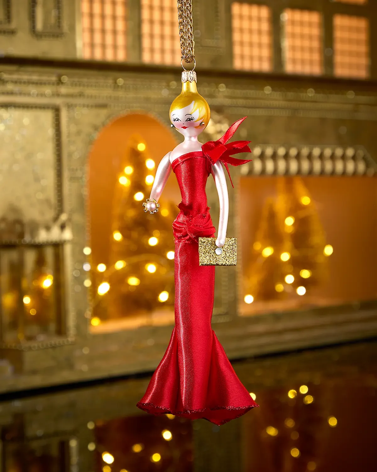 De Carlini Fashionista in Red Gown Christmas Ornament